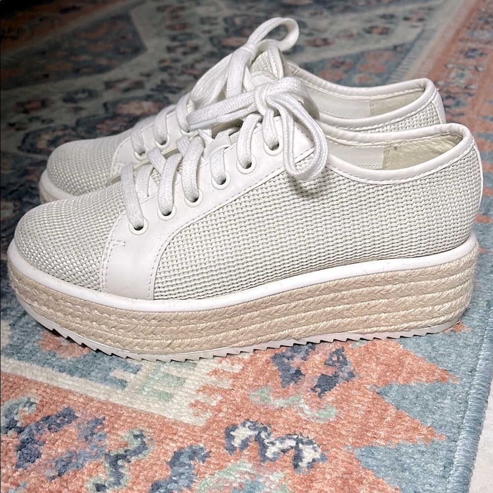 Cream Lace-Up Platform Sneakers